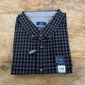 5/$20 NEW 3XL 54-56 Men's George Black & Gray Plaid LS Poplin Button Down Shirt